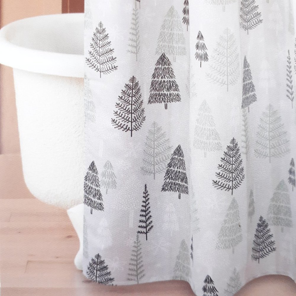 Fabric Shower Curtain Winter Trees Snowflakes 70x70 Christmas
